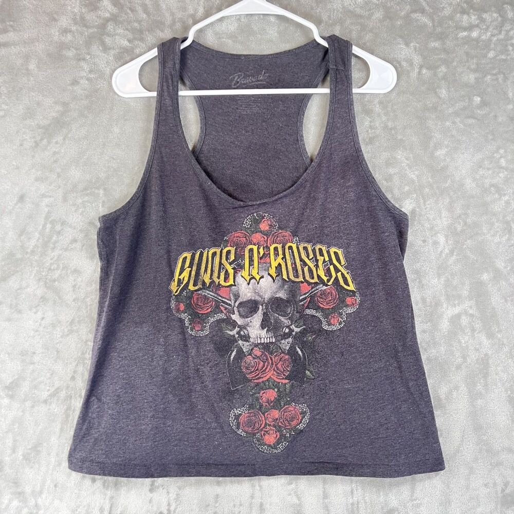 Guns N Roses Women’s Graphic Tank Top Skull Roses Racerback Charcoal Rock Band